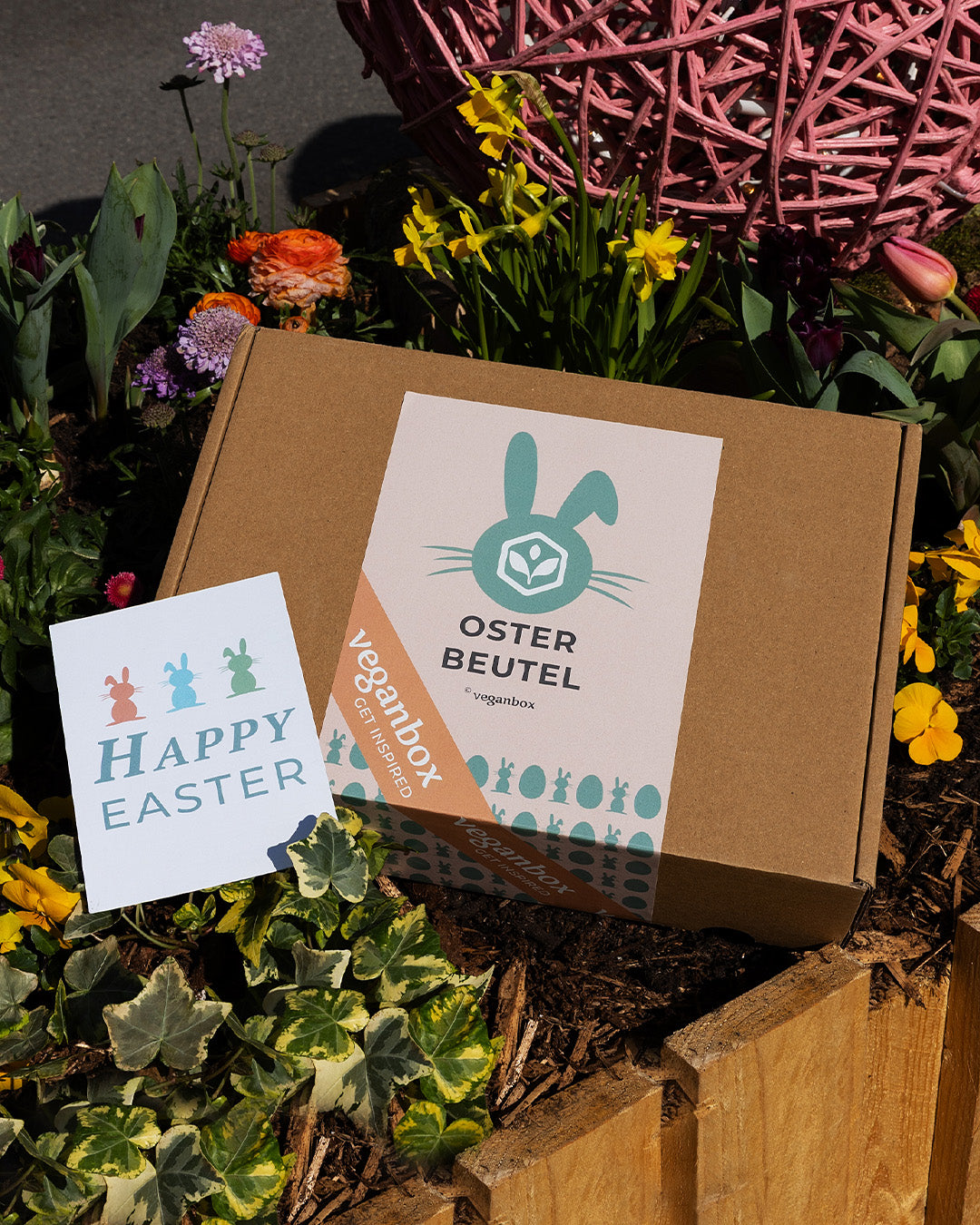 Osterbeutel vegan Box mit Postkarte
