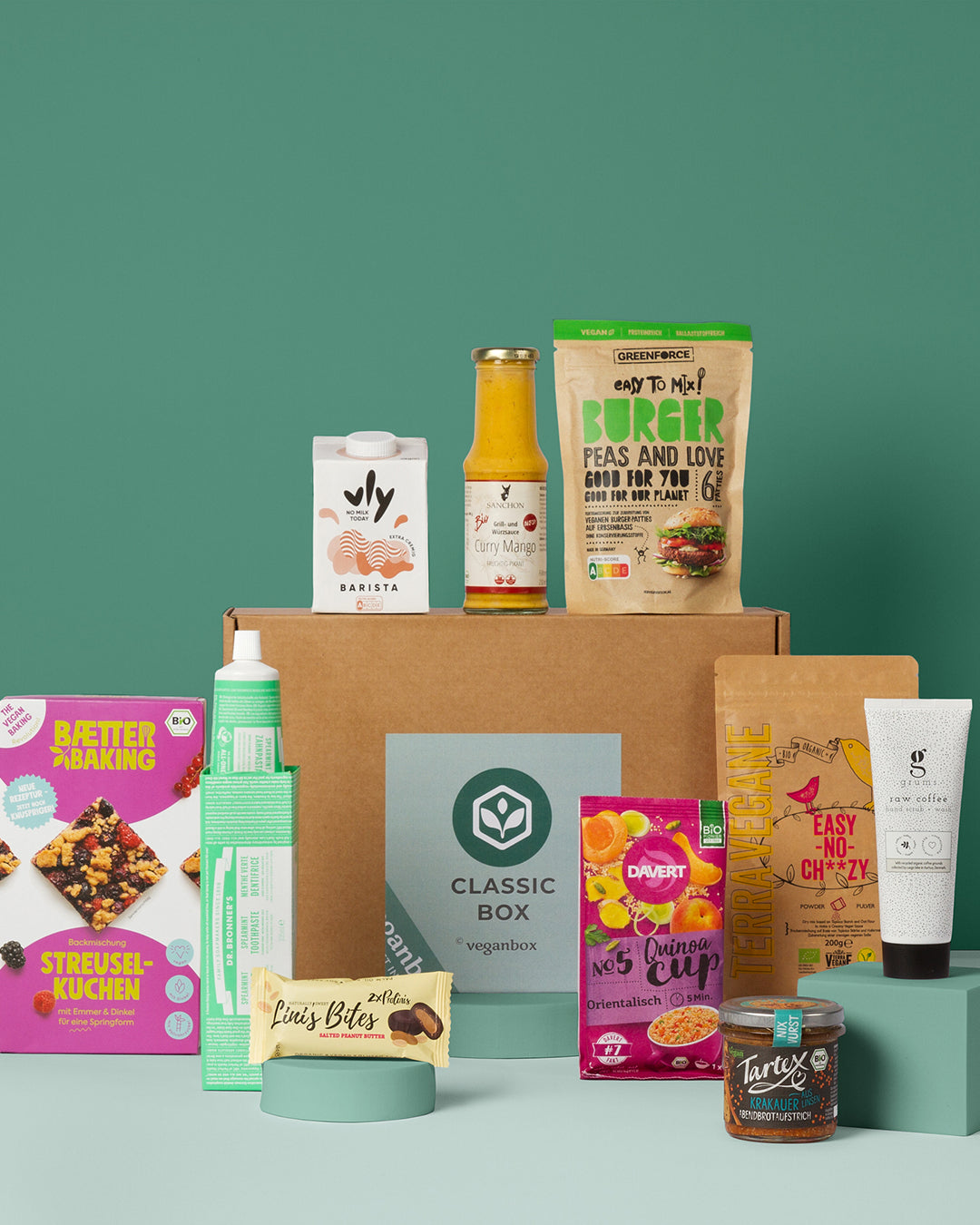 Vegane Produkte aus der Classic Box, beispielhafte Produkte